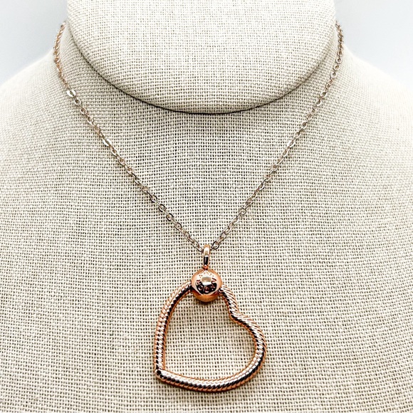Pandora Jewelry - Sterling silver rose gold plated Pandora heart pendant with chain, necklace